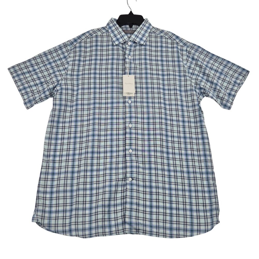 Cremieux Signature Men’s Shirt Size L Button Up Short Sleeve Plaid Blue Green 58
